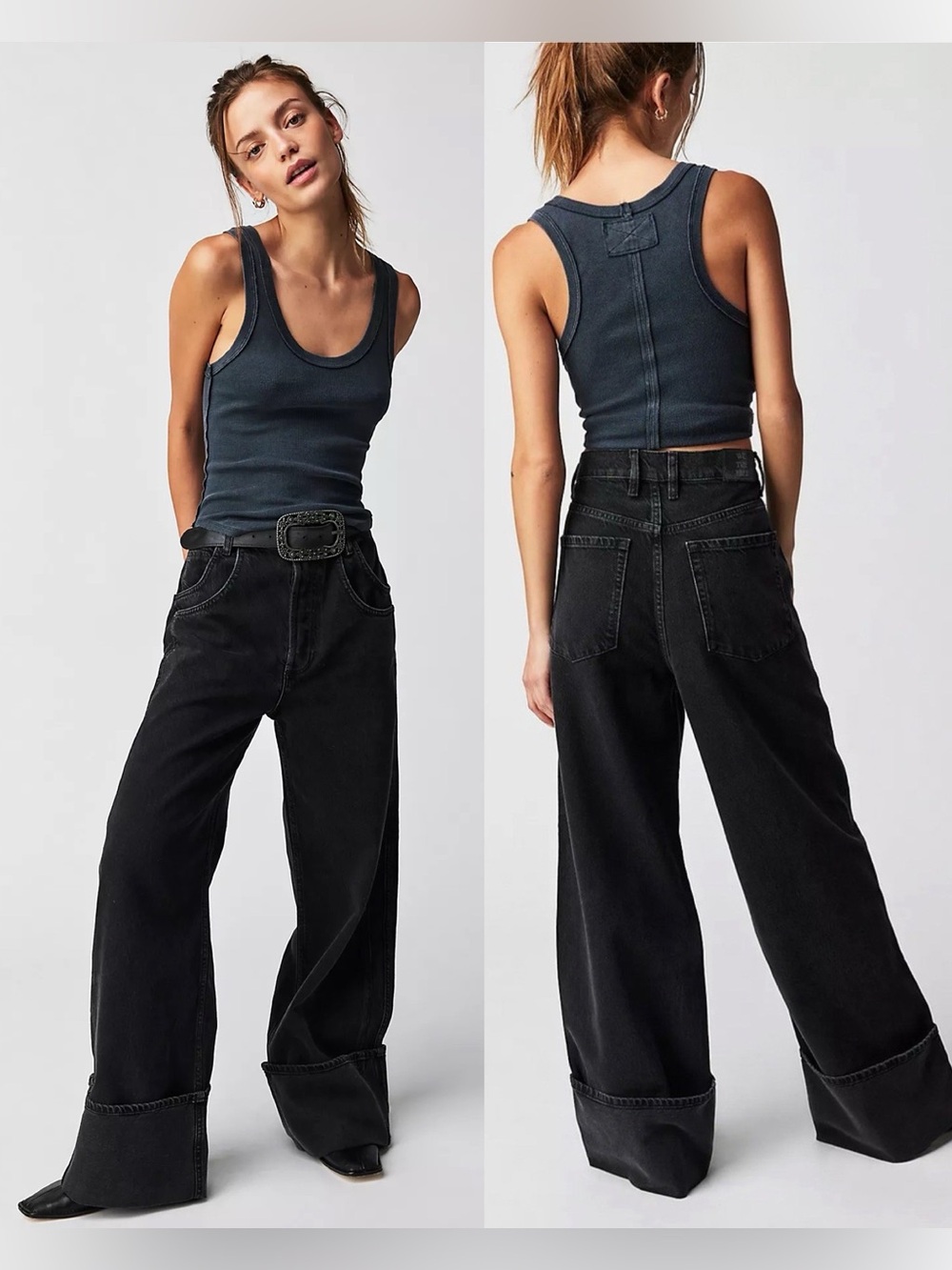 Free People We The Free Final Countdown Cuffed Low-Rise Baggy Wide-Leg Jeans 28